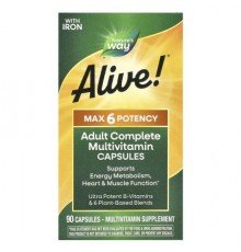 Nature's Way, Alive!® Max 6 Potency, Adult Complete Multivitamin, With Iron, 90 Capsules