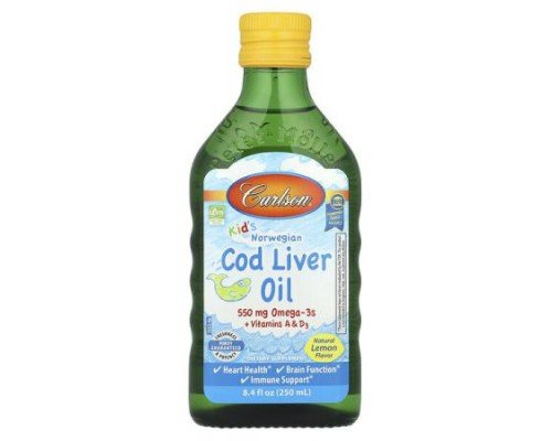 Carlson, Kid's, Norwegian Cod Liver Oil, Natural Lemon, 8.4 fl oz (250 ml)