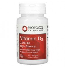 Protocol for Life Balance, Vitamin D3, High Potency, 2,000 IU, 120 Softgels