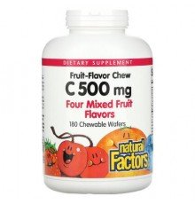 Natural Factors, Fruit-Flavor Chew Vitamin C, Four Mixed Fruit Flavors, 500 mg, 180 Chewable Wafers