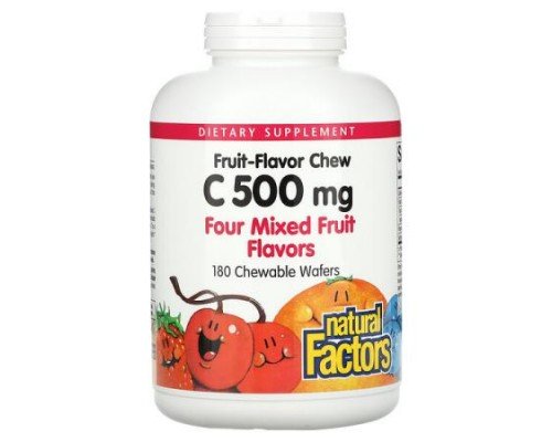 Natural Factors, Fruit-Flavor Chew Vitamin C, Four Mixed Fruit Flavors, 500 mg, 180 Chewable Wafers