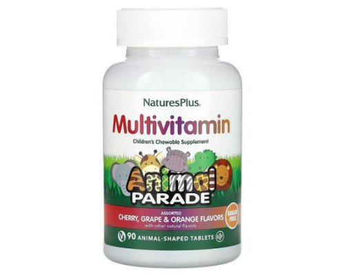 NaturesPlus, Animal Parade, Multivitamin, Children's Chewable Supplement, Cherry, Grape & Orange, 90 Animal-Shaped Tablets