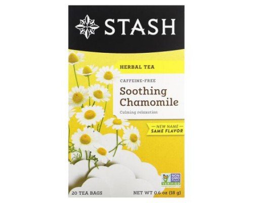 Stash Tea, Herbal Tea, Soothing Chamomile, Caffeine-Free, 20 Tea Bags, 0.6 oz (18 g)