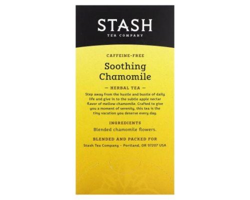 Stash Tea, Herbal Tea, Soothing Chamomile, Caffeine-Free, 20 Tea Bags, 0.6 oz (18 g)