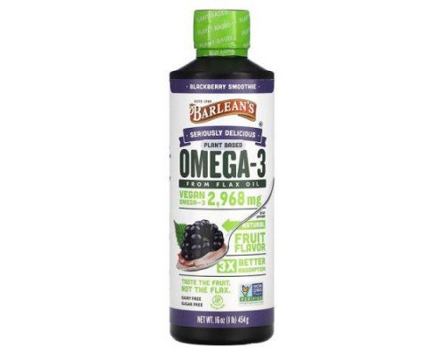 Barlean's, Seriously Delicious, Omega-3 from Flax Oil, Blackberry Smoothie, 2,968 mg, 16 oz (454 g)