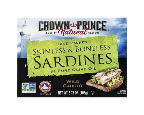 Crown Prince Natural, Skinless & Boneless Sardines, In Pure Olive Oil, 3.75 oz (106 g)