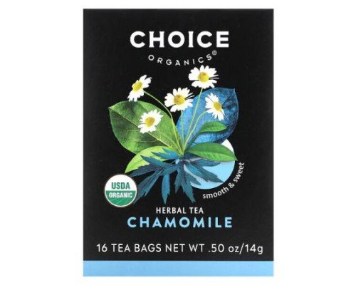 Choice Organic Teas, Herbal Tea, Chamomile, Caffeine Free, 16 Tea Bags, 0.50 oz (14 g)