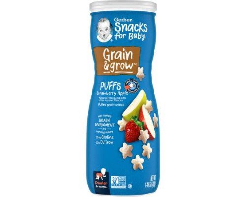 Gerber, Snacks for Baby, Grain & Grow, Puffs, Puffed Grain Snack, 8+ Months, Strawberry Apple, 1.48 oz (42 g)