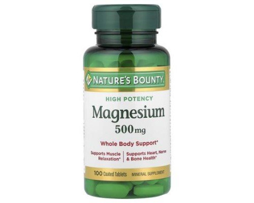 Nature's Bounty, Magnesium, High Potency, 500 mg, 100 Coated Tablets