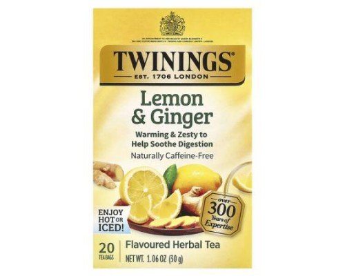 Twinings, Flavored Herbal Tea, Lemon & Ginger, Caffeine Free, 20 Tea Bags, 1.06 oz (30 g)