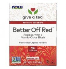 NOW Foods, Better Off Red, Roobios With a Vanilla-Citrus Blush, Caffeine-Free, 24 Tea Bags, 1.7 oz (48 g)