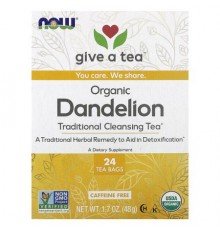 NOW Foods, Organic Dandelion Traditional Cleansing Tea, Caffeine-Free, 24 Tea Bags, 1.7 oz (48 g)