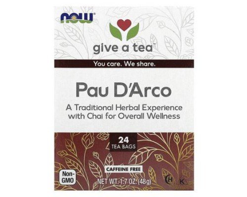 NOW Foods, give a tea, Pau D'Arco, Caffeine-Free, 24 Tea Bags, 1.7 oz (48 g)