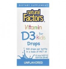 Natural Factors, Vitamin D3 Drops for Kids, Unflavored, 0.5 fl oz (15 ml)
