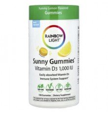 Rainbow Light, Sunny Gummies™, Vitamin D3, Yummy Lemon, 25 mcg (1,000 IU), 100 Gummies