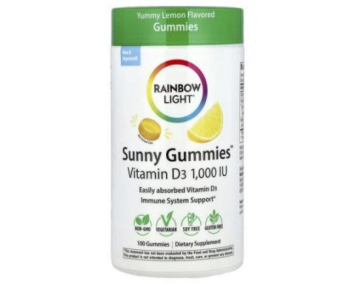 Rainbow Light, Sunny Gummies™, Vitamin D3, Yummy Lemon, 25 mcg (1,000 IU), 100 Gummies