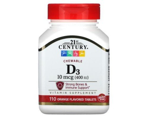 21st Century, Chewable Vitamin D3, Orange, 100 mcg (400 IU), 110 Tablets