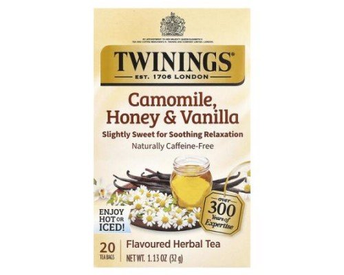 Twinings, Flavored Herbal Tea, Camomile, Honey & Vanilla, Caffeine-Free, 20 Tea Bags, 1.13 oz (32 g)