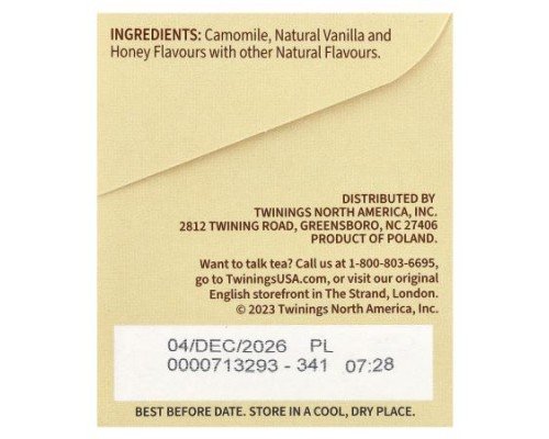 Twinings, Flavored Herbal Tea, Camomile, Honey & Vanilla, Caffeine-Free, 20 Tea Bags, 1.13 oz (32 g)