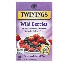 Twinings, Flavored Herbal Tea, Wild Berries, Caffeine Free, 20 Tea Bags, 1.41 oz (40 g)