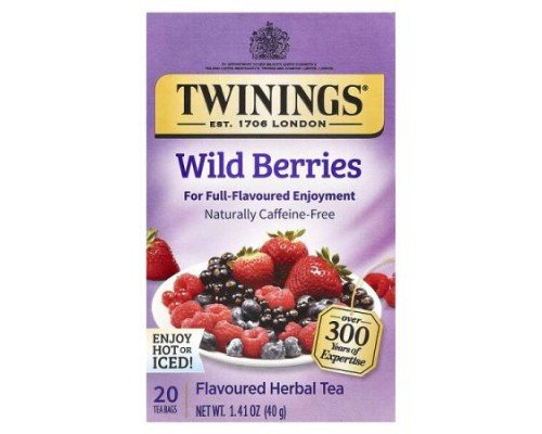 Twinings, Flavored Herbal Tea, Wild Berries, Caffeine Free, 20 Tea Bags, 1.41 oz (40 g)
