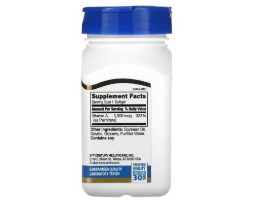 21st Century, Vitamin A, 3,000 mcg (10,000 IU), 110 Softgels