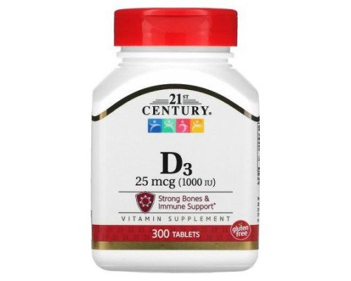 21st Century, Vitamin D3, 25 mcg (1,000 IU), 300 Tablets