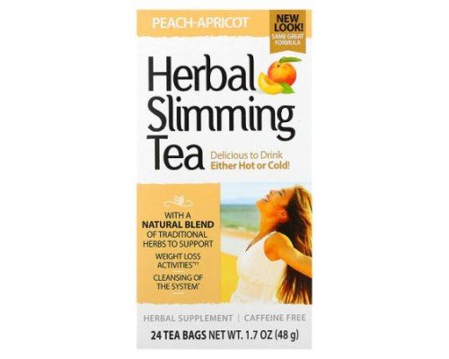 21st Century, Herbal Slimming Tea, Peach-Apricot, Caffeine Free, 24 Tea Bags, 1.7 oz (48 g)