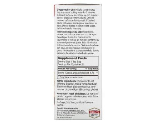 21st Century, Herbal Slimming Tea, Peppermint, Caffeine Free, 24 Tea Bags, 1.7 oz (48 g)