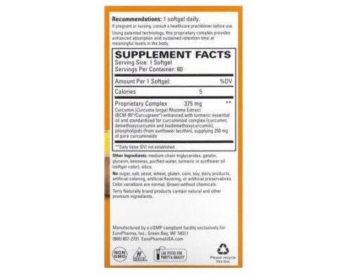 Terry Naturally, CuraMed, Superior Absorption Curcumin, 375 mg, 60 Softgels