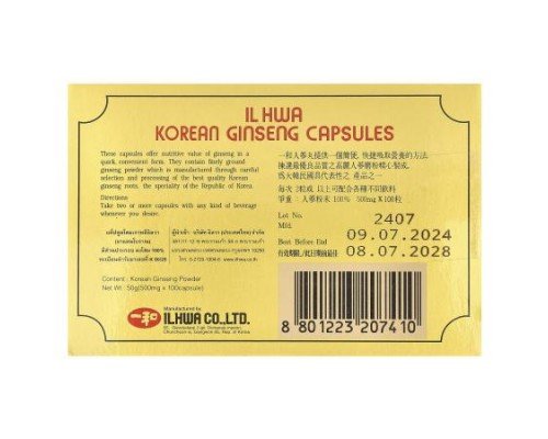 Ilhwa, Korean Ginseng, 500 mg, 100 Capsules