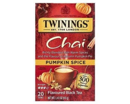 Twinings, Flavored Black Tea, Chai, Pumpkin Spice, 20 Tea Bags, 1.41 oz (40 g)