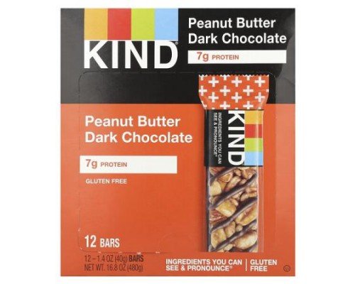KIND Bars, Protein Bars, Peanut Butter Dark Chocolate, 12 Bars, 1.4 oz (40 g) Each