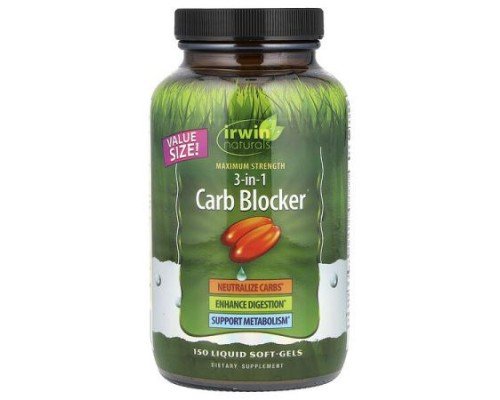 Irwin Naturals, 3-in-1 Carb Blocker®, Maximum Strength, 150 Liquid Soft-Gels