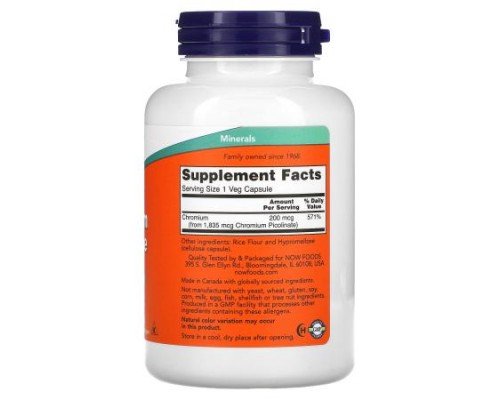 NOW Foods, Chromium Picolinate, 200 mcg, 250 Veg Capsules