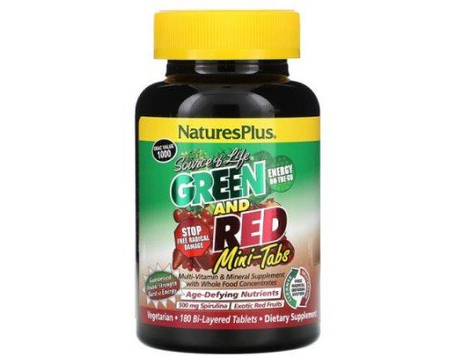 NaturesPlus, Source of Life, Green and Red Mini-Tabs, 180 Bi-Layered Tablets