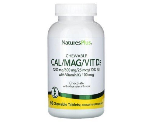 NaturesPlus, Chewable Cal/Mag/Vit D3, Chocolate, 60 Chewable Tablets