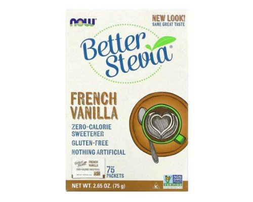 NOW Foods, BetterStevia, Zero Calorie Sweetener, French Vanilla, 75 Packets, (1 g) Each