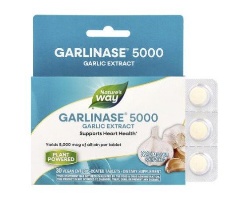 Nature's Way, Garlinase® 5000, Garlic Extract, 320 mg, 30 Vegan Enteric-Coated Tablets