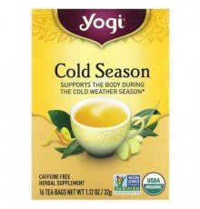 Yogi Tea, Cold Season, Caffeine Free, 16 Tea Bags, 1.12 oz (32 g)