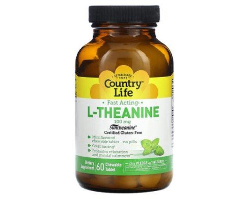 Country Life, L-Theanine, 100 mg, 60 Chewable Tablet