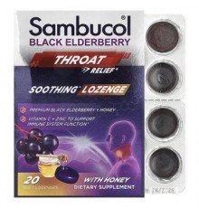 Sambucol, Black Elderberry, Throat Relief, Soothing Lozenge With Honey, 20 Soft Lozenges