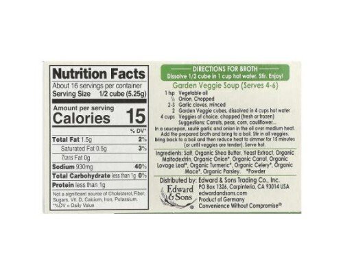 Edward & Sons, Garden Veggie, Bouillon Cubes, 8 Cubes