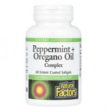 Natural Factors, Peppermint + Oregano Oil Complex, 60 Enteric Coated Softgels