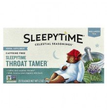 Celestial Seasonings, Wellness Tea, Sleepytime Throat Tamer®, Caffeine Free, 20 Tea Bags, 1.2 oz (34 g)
