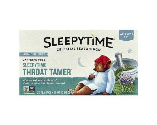 Celestial Seasonings, Wellness Tea, Sleepytime Throat Tamer®, Caffeine Free, 20 Tea Bags, 1.2 oz (34 g)