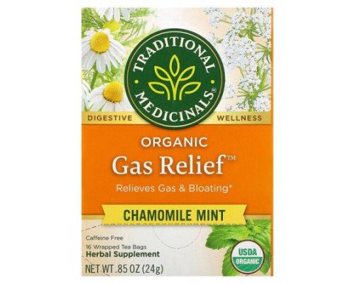 Traditional Medicinals, Organic Gas Relief, Chamomile Mint, Caffeine Free, 16 Wrapped Tea Bags, 0.85 oz (24 g)