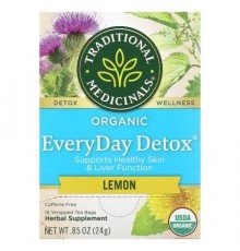 Traditional Medicinals, Organic EveryDay Detox, Lemon, Caffeine Free, 16 Wrapped Tea Bags, 0.85 oz (24 g)
