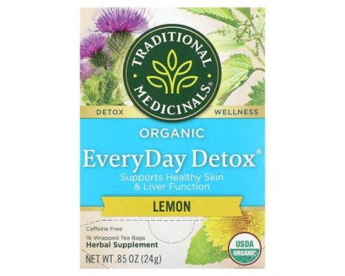 Traditional Medicinals, Organic EveryDay Detox, Lemon, Caffeine Free, 16 Wrapped Tea Bags, 0.85 oz (24 g)