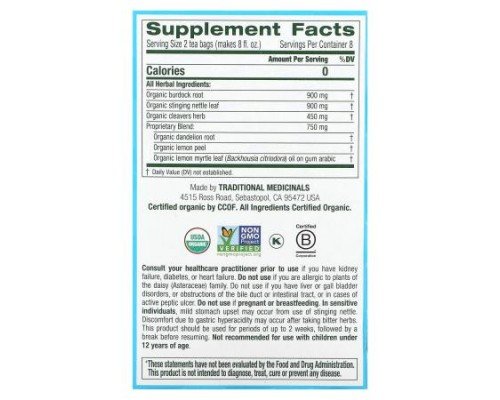 Traditional Medicinals, Organic EveryDay Detox, Lemon, Caffeine Free, 16 Wrapped Tea Bags, 0.85 oz (24 g)
